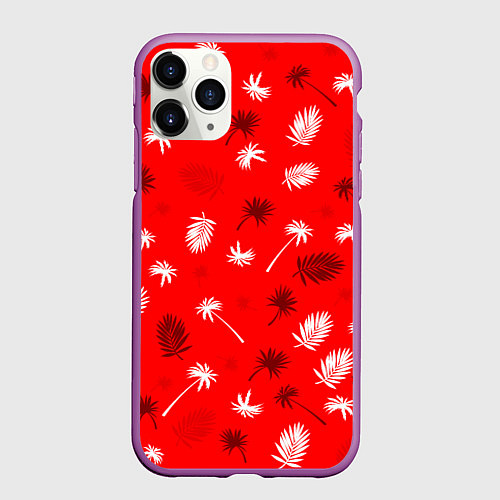 Чехол iPhone 11 Pro матовый Текстура красной гавайской рубашки / 3D-Фиолетовый – фото 1