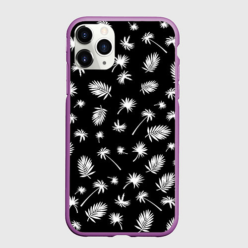 Чехол iPhone 11 Pro матовый Текстура черной гавайской рубашки / 3D-Фиолетовый – фото 1