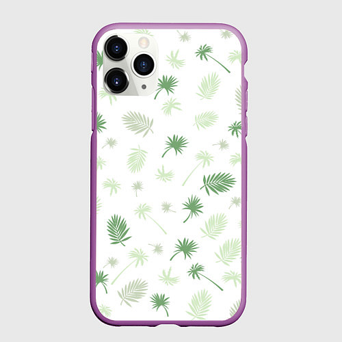 Чехол iPhone 11 Pro матовый Текстура белой гавайской рубашки / 3D-Фиолетовый – фото 1