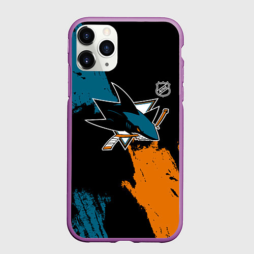 Чехол iPhone 11 Pro матовый Сан Хосе Шаркс - два цвета / 3D-Фиолетовый – фото 1