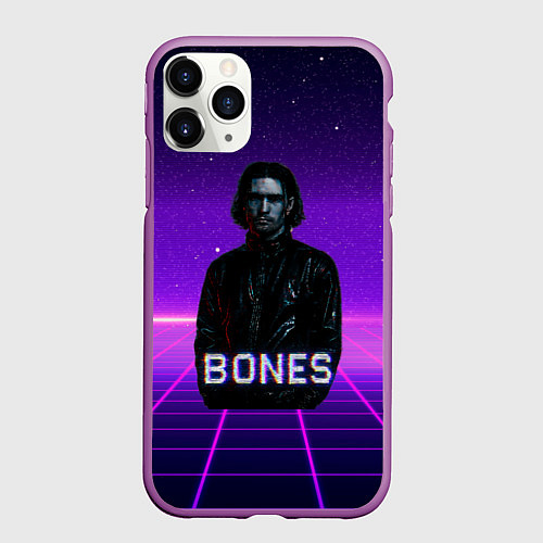 Чехол iPhone 11 Pro матовый Bones retrowave / 3D-Фиолетовый – фото 1