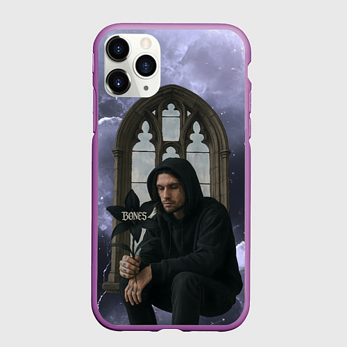 Чехол iPhone 11 Pro матовый Bones в стиле готики / 3D-Фиолетовый – фото 1