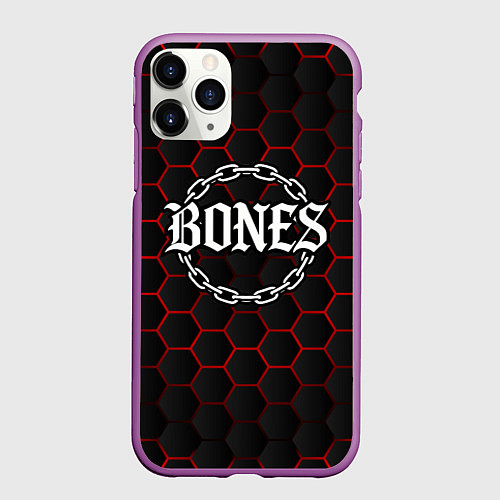 Чехол iPhone 11 Pro матовый Bones лого в цепях / 3D-Фиолетовый – фото 1