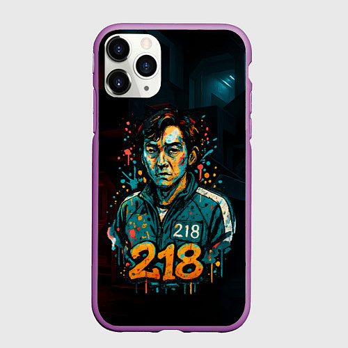Чехол iPhone 11 Pro матовый Игра в кальмара игрок 218 граффити / 3D-Фиолетовый – фото 1