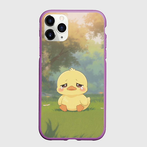 Чехол iPhone 11 Pro матовый Маленький утенок на поляне / 3D-Фиолетовый – фото 1