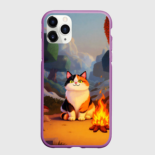 Чехол iPhone 11 Pro матовый Котик в кубическом мире / 3D-Фиолетовый – фото 1