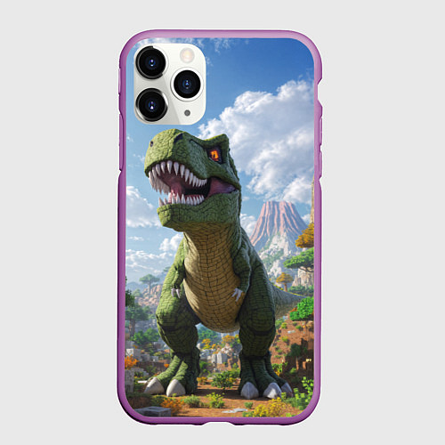 Чехол iPhone 11 Pro матовый Тираннозавр - Minecraft / 3D-Фиолетовый – фото 1