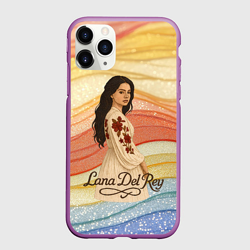 Чехол iPhone 11 Pro матовый Lana Del Rey в платье с цветами / 3D-Фиолетовый – фото 1