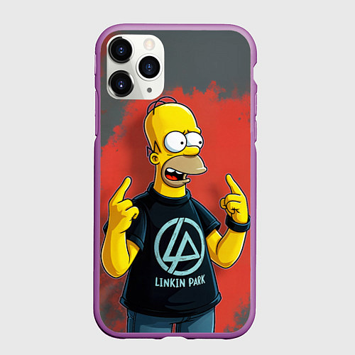 Чехол iPhone 11 Pro матовый Гомер в футболке Linkin Park / 3D-Фиолетовый – фото 1
