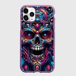 Чехол iPhone 11 Pro матовый Colorful cyber skull - pattern