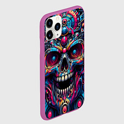 Чехол iPhone 11 Pro матовый Colorful cyber skull - pattern, цвет: 3D-фиолетовый — фото 2
