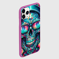 Чехол iPhone 11 Pro матовый Кибер череп в балахоне и очках - нейроарт фантазия, цвет: 3D-фиолетовый — фото 2