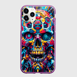 Чехол iPhone 11 Pro матовый Кибер череп - нейроарт паттерн