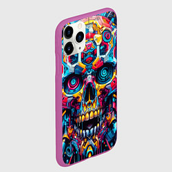 Чехол iPhone 11 Pro матовый Кибер череп - нейроарт паттерн, цвет: 3D-фиолетовый — фото 2