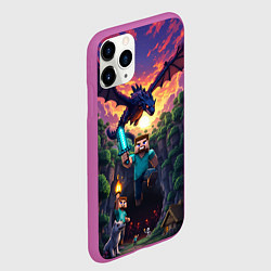 Чехол iPhone 11 Pro матовый Дракон края и Стив - Майнкрафт арт, цвет: 3D-фиолетовый — фото 2