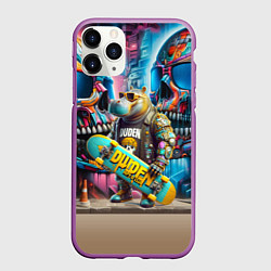 Чехол iPhone 11 Pro матовый Hippo with longboard - graffiti