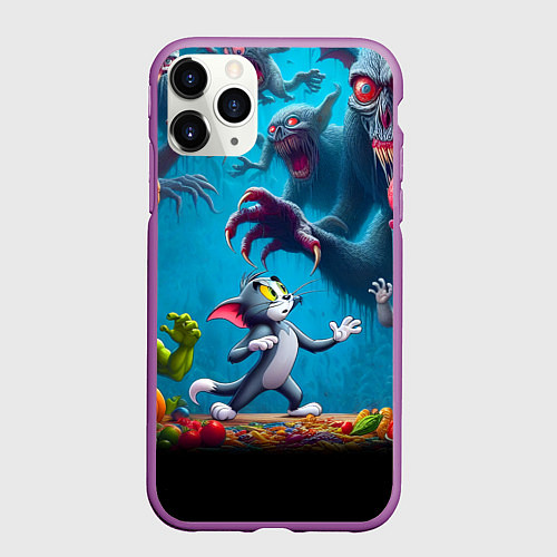 Чехол iPhone 11 Pro матовый Кошмарный сон Тома - нейроарт фантазия / 3D-Фиолетовый – фото 1