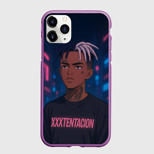 Чехол iPhone 11 Pro матовый XXXTentacion - Неоновый аниме арт / 3D-Фиолетовый – фото 1
