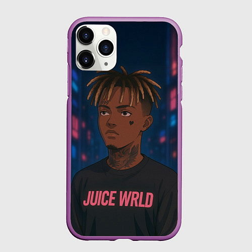 Чехол iPhone 11 Pro матовый Juice WRLD - Неоновый аниме арт / 3D-Фиолетовый – фото 1