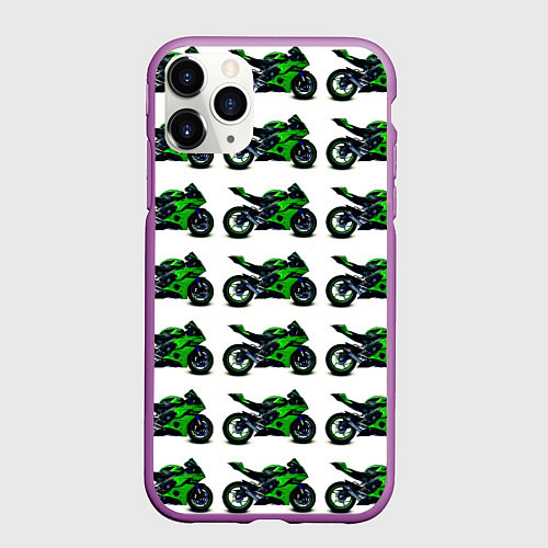 Чехол iPhone 11 Pro матовый Motorbike green / 3D-Фиолетовый – фото 1