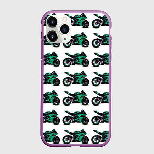 Чехол iPhone 11 Pro матовый Motorcycle turquoise / 3D-Фиолетовый – фото 1
