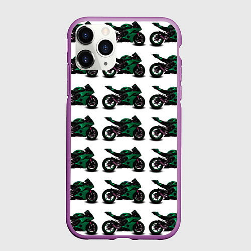 Чехол iPhone 11 Pro матовый Motorbike dark green / 3D-Фиолетовый – фото 1