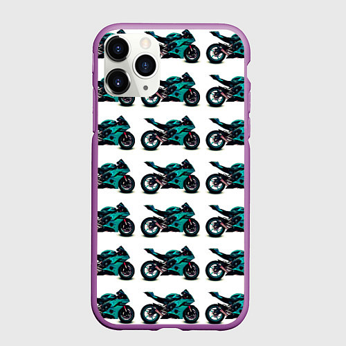 Чехол iPhone 11 Pro матовый Motorbike light blue / 3D-Фиолетовый – фото 1