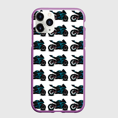Чехол iPhone 11 Pro матовый Motorbike blue / 3D-Фиолетовый – фото 1