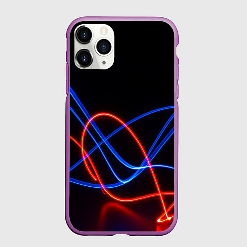 Чехол iPhone 11 Pro матовый Красно синие неоновые линии на черном фоне / 3D-Фиолетовый – фото 1