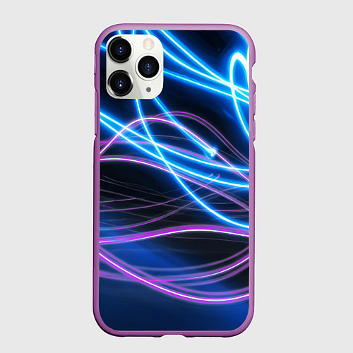 Чехол iPhone 11 Pro матовый Неоновая абстракция на темном / 3D-Фиолетовый – фото 1