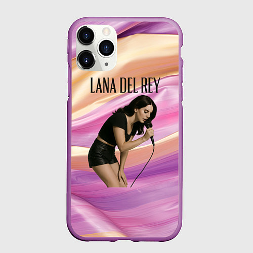Чехол iPhone 11 Pro матовый Lana Del Rey поет в микрофон / 3D-Фиолетовый – фото 1