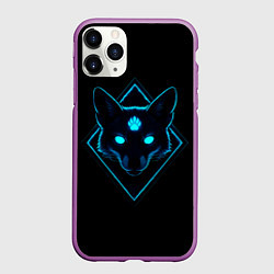 Чехол iPhone 11 Pro матовый Неоновая лисица в ромбе, цвет: 3D-фиолетовый