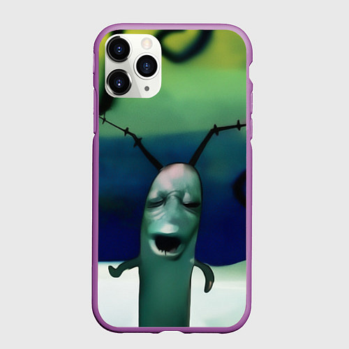 Чехол iPhone 11 Pro матовый Планктон страдает мем / 3D-Фиолетовый – фото 1