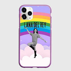 Чехол iPhone 11 Pro матовый Lana Del Rey на фоне радуги