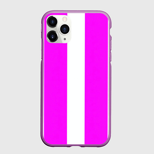 Чехол iPhone 11 Pro матовый Color white pink line / 3D-Фиолетовый – фото 1