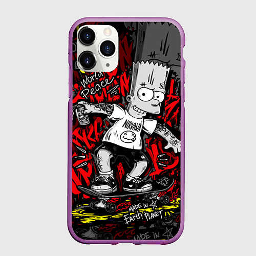 Чехол iPhone 11 Pro матовый Татуированный барт / 3D-Фиолетовый – фото 1