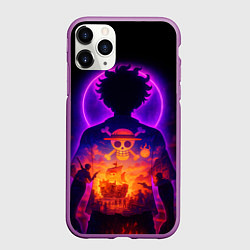 Чехол iPhone 11 Pro матовый Ванпис - неоновый Луффи
