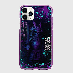 Чехол iPhone 11 Pro матовый Призрачный самурай - неоновый арт