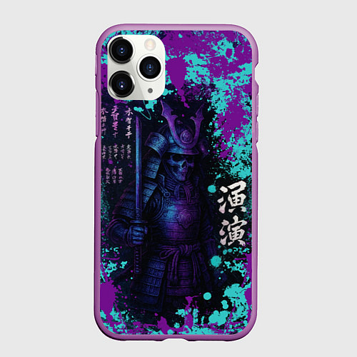 Чехол iPhone 11 Pro матовый Неоновый призрак самурая / 3D-Фиолетовый – фото 1