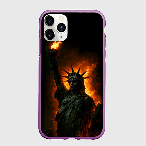 Чехол iPhone 11 Pro матовый Статуя свободы в огне / 3D-Фиолетовый – фото 1