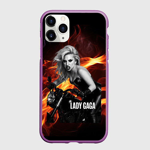 Чехол iPhone 11 Pro матовый Леди Гага на мотоцикле / 3D-Фиолетовый – фото 1