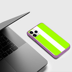 Чехол iPhone 11 Pro матовый Color light green white stripes, цвет: 3D-фиолетовый — фото 2