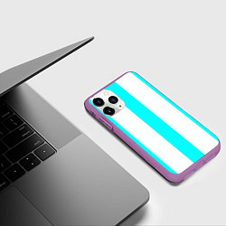 Чехол iPhone 11 Pro матовый Color light blue white lines, цвет: 3D-фиолетовый — фото 2