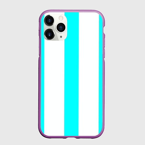 Чехол iPhone 11 Pro матовый Color light blue white lines / 3D-Фиолетовый – фото 1