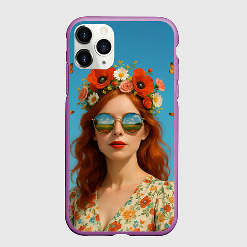 Чехол iPhone 11 Pro матовый Девушка в очках / 3D-Фиолетовый – фото 1