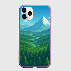 Чехол iPhone 11 Pro матовый Горный пейзаж - пиксель арт