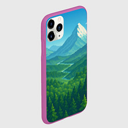 Чехол iPhone 11 Pro матовый Горный пейзаж - пиксель арт, цвет: 3D-фиолетовый — фото 2