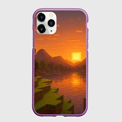 Чехол iPhone 11 Pro матовый Закат - Minecraft