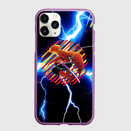 Чехол iPhone 11 Pro матовый Anime Demon Slayer Zenitsu / 3D-Фиолетовый – фото 1