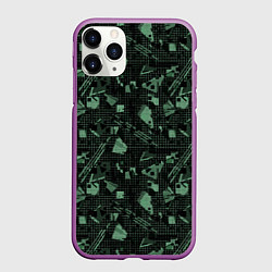 Чехол iPhone 11 Pro матовый Черно зеленый мемфис геометрический узор